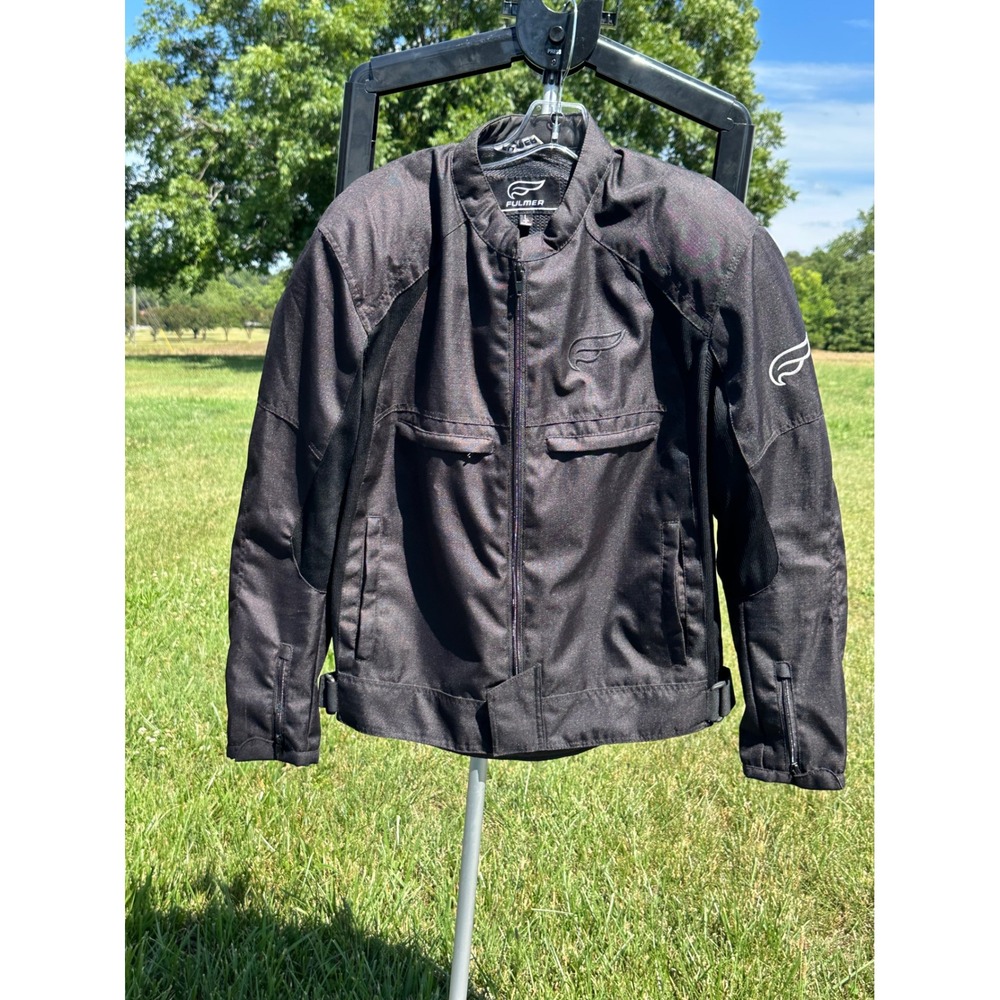 Fulmer Men Black Mesh Motorcycle Riding Jacket Padded Textile Biker Coat Large
